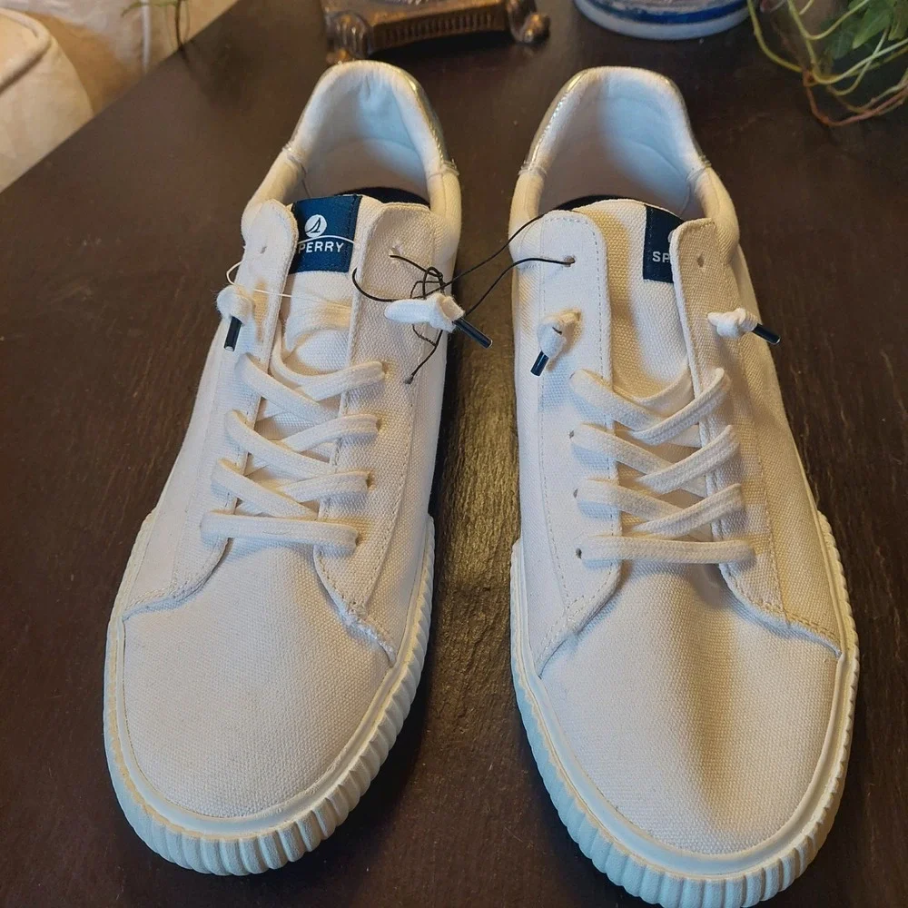 NEW! Sperry Women's Seabed LTT Canvas Sneakers White/Silver 10399093 Size 9.5M